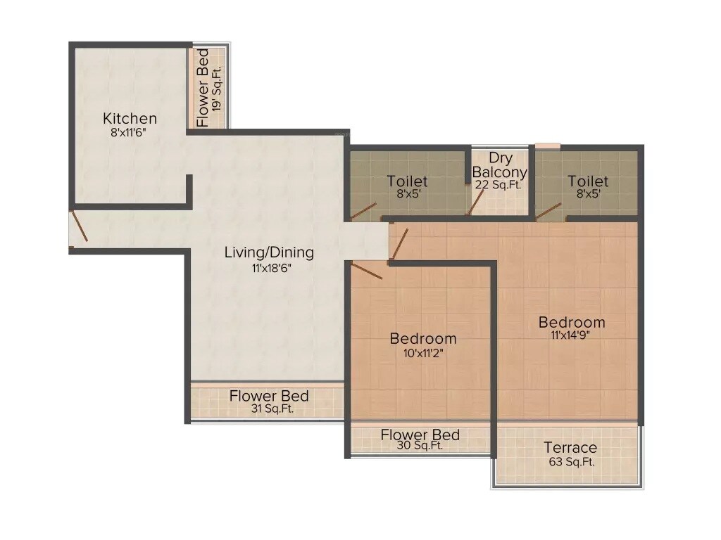 Floor plan of 2 BHK 1210 Sq. Ft. Apartment in Sai Apramit, Navi Mumbai