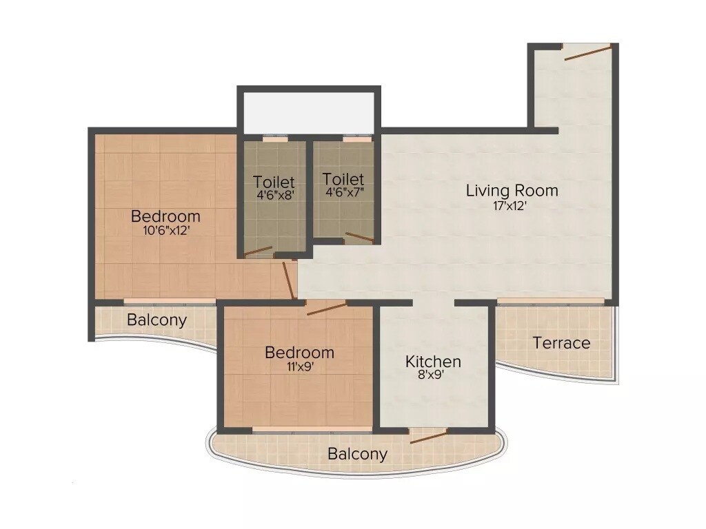 Floor plan of 2 BHK 1175 Sq. Ft. Apartment in Sai Crystal, Navi Mumbai