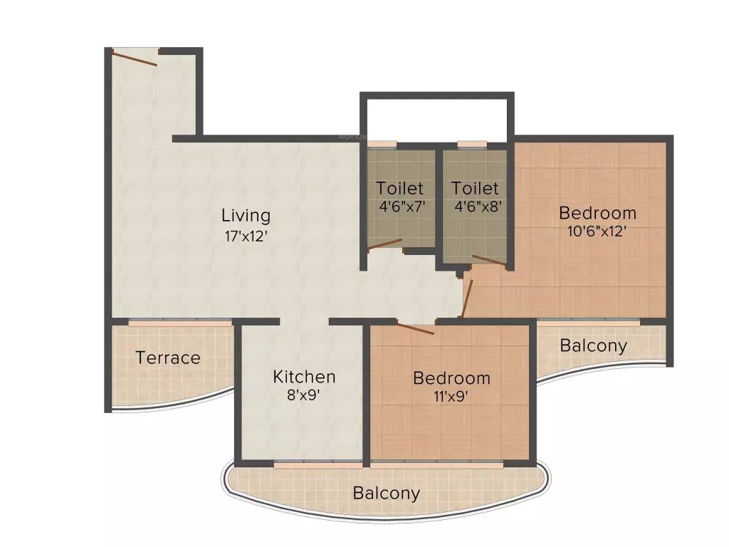 Floor plan of 2 BHK 1225 Sq. Ft. Apartment in Sai Crystal, Navi Mumbai