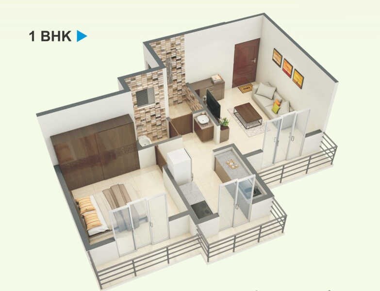 Floor plan of 1 BHK 288 Sq. Ft. Apartment in Sai Deep Jyoti, Navi Mumbai