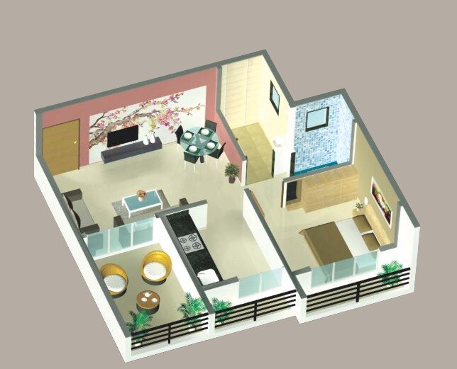 Floor plan of 1 BHK 433 Sq. Ft. Apartment in Sai Fortune Kolad HIlls, Navi Mumbai
