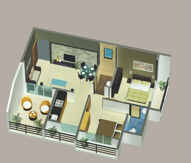 Floor plan of 2 BHK 564 Sq. Ft. Apartment in Sai Fortune Kolad HIlls, Navi Mumbai