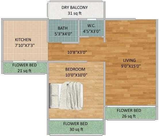 Floor plan of 1 BHK 159 Sq. Ft. Apartment in Sai Hari Om Meadows, Navi Mumbai
