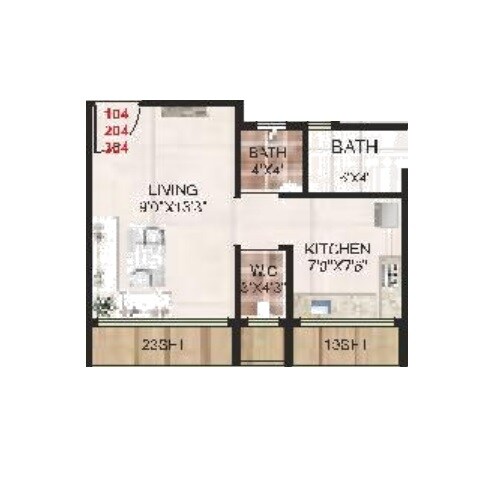 Floor plan of 226 Sq. Ft. Studio in Sai Hill View Residency, Navi Mumbai