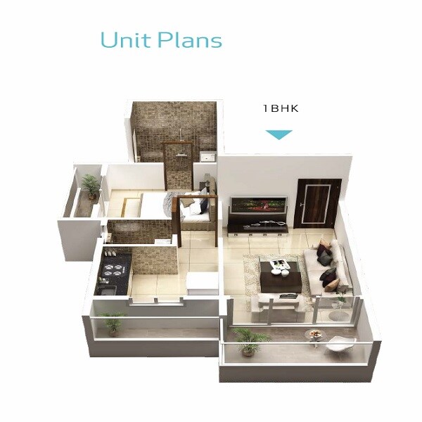Floor plan of 1 BHK 243 Sq. Ft. Apartment in Sai Mahima Lake View, Navi Mumbai