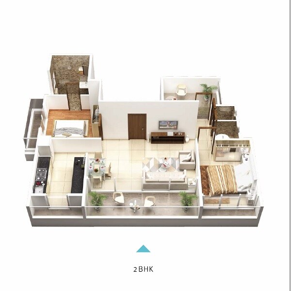 Floor plan of 2 BHK 407 Sq. Ft. Apartment in Sai Mahima Lake View, Navi Mumbai