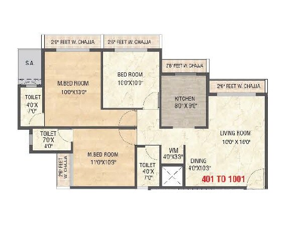 Floor plan of 2 BHK 599 Sq. Ft. Apartment in Sai Namah, Navi Mumbai