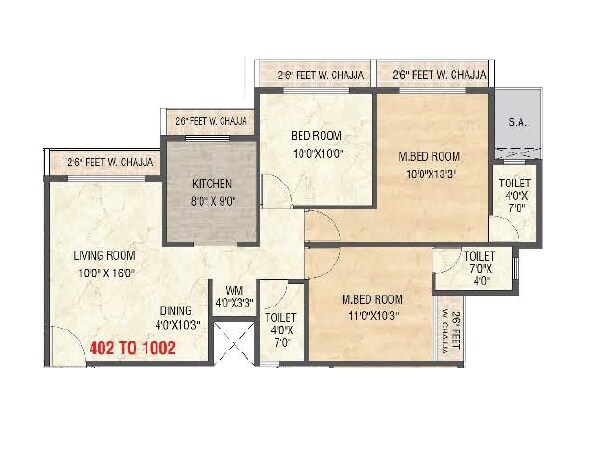 Floor plan of 2 BHK 624 Sq. Ft. Apartment in Sai Namah, Navi Mumbai
