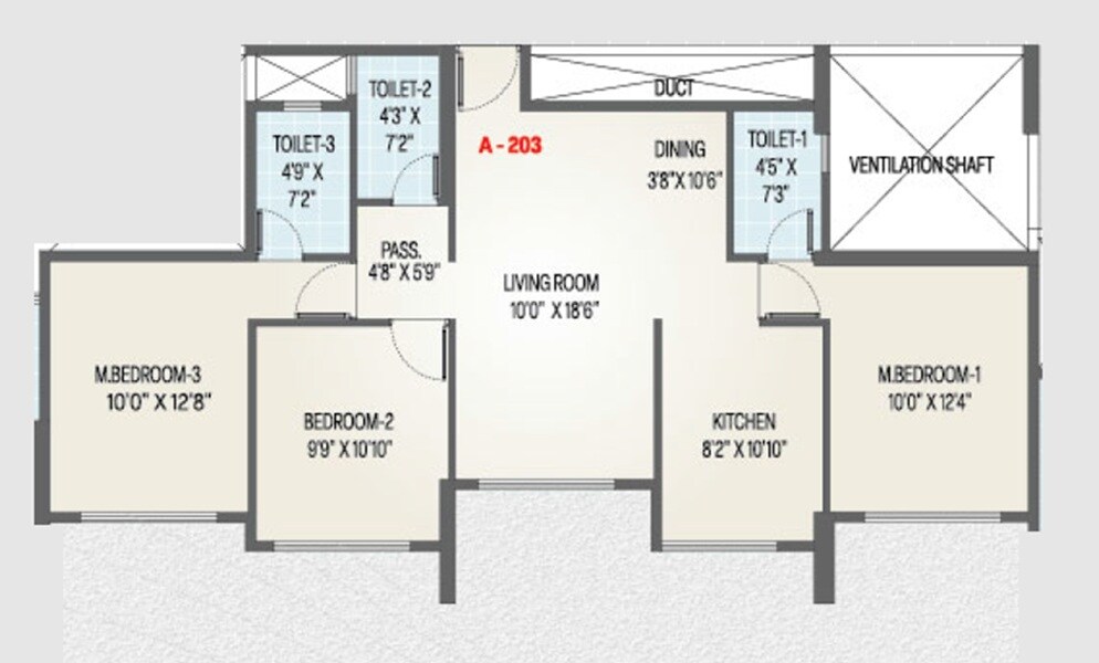 3 BHK 876 Sq. Ft. Apartment