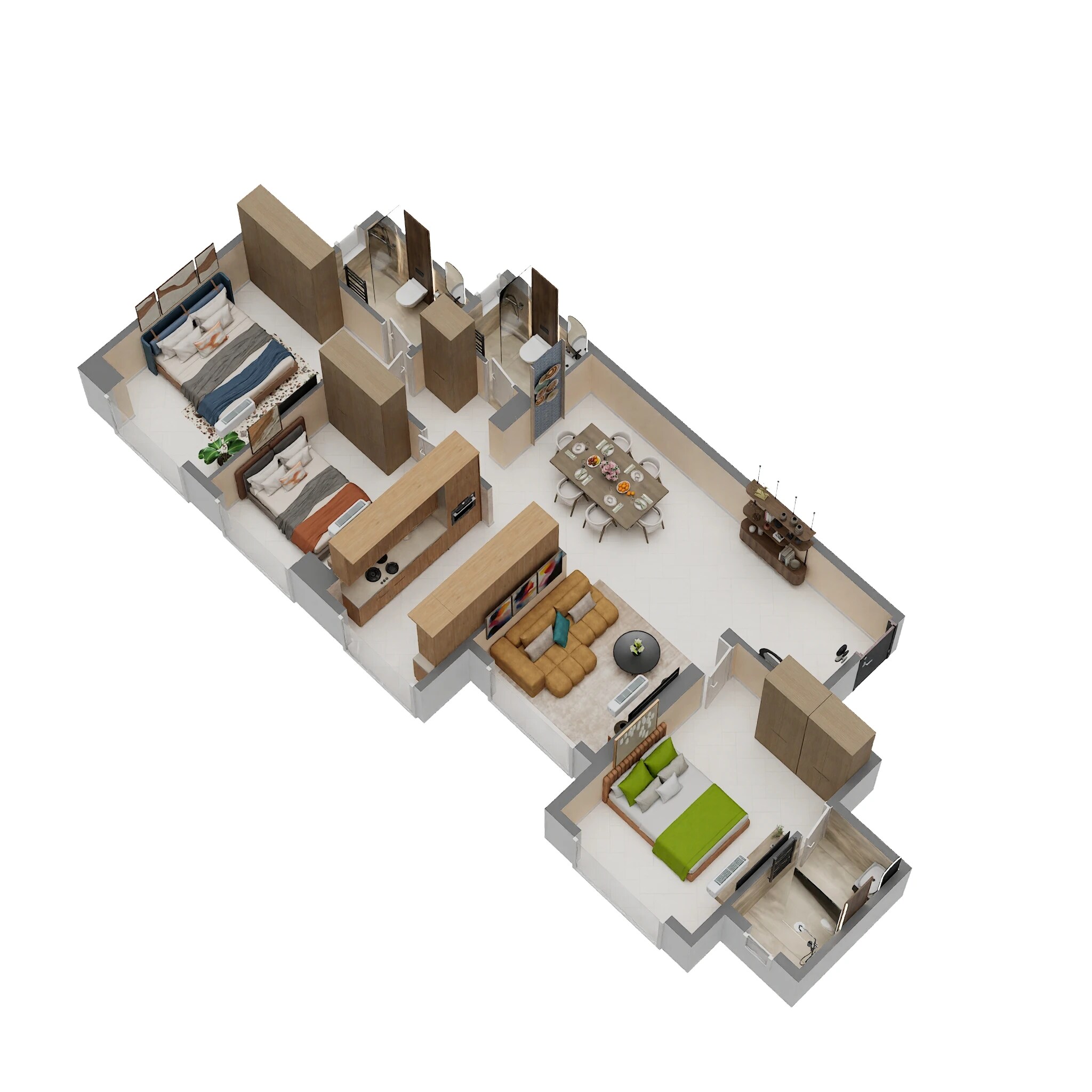 Floor plan of 3 BHK 984 Sq. Ft. Apartment in Sai Neel Riddhi Empire, Navi Mumbai