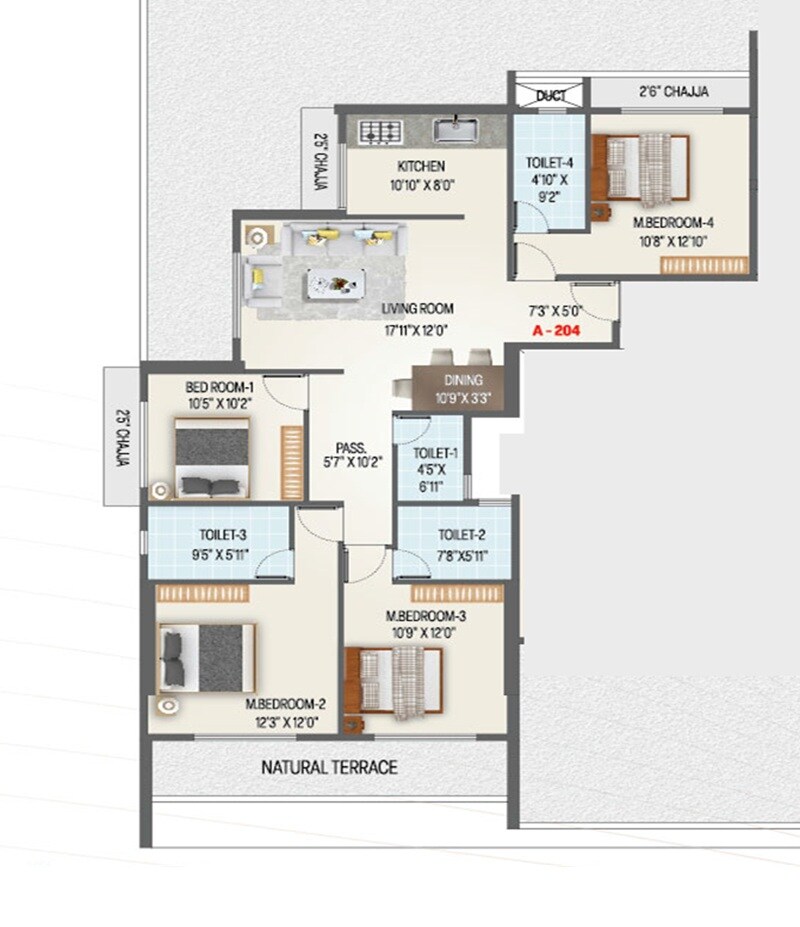 4 BHK 1226 Sq. Ft. Apartment