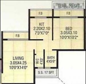 Floor plan of 1 BHK 665 Sq. Ft. Apartment in Sai Prasad Residency, Navi Mumbai