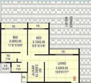 Floor plan of 2 BHK 1100 Sq. Ft. Apartment in Sai Prasad Residency, Navi Mumbai