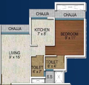 Floor plan of 1 BHK 475 Sq. Ft. Apartment in Sai Proviso Sapphire, Navi Mumbai