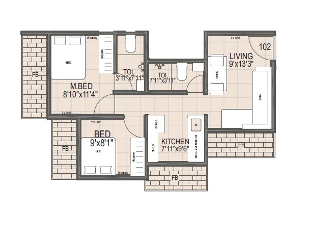 Floor plan of 1 BHK 301 Sq. Ft. Apartment in Sai Shanti, Navi Mumbai