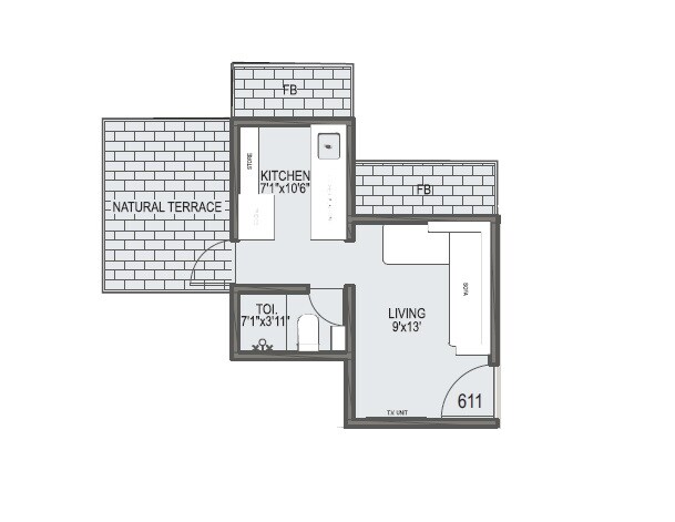 Floor plan of 226 Sq. Ft. Studio in Sai Shanti, Navi Mumbai