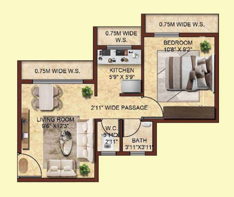 Floor plan of 1 BHK 295 Sq. Ft. Apartment in Sai Shradha The Green Crest, Navi Mumbai