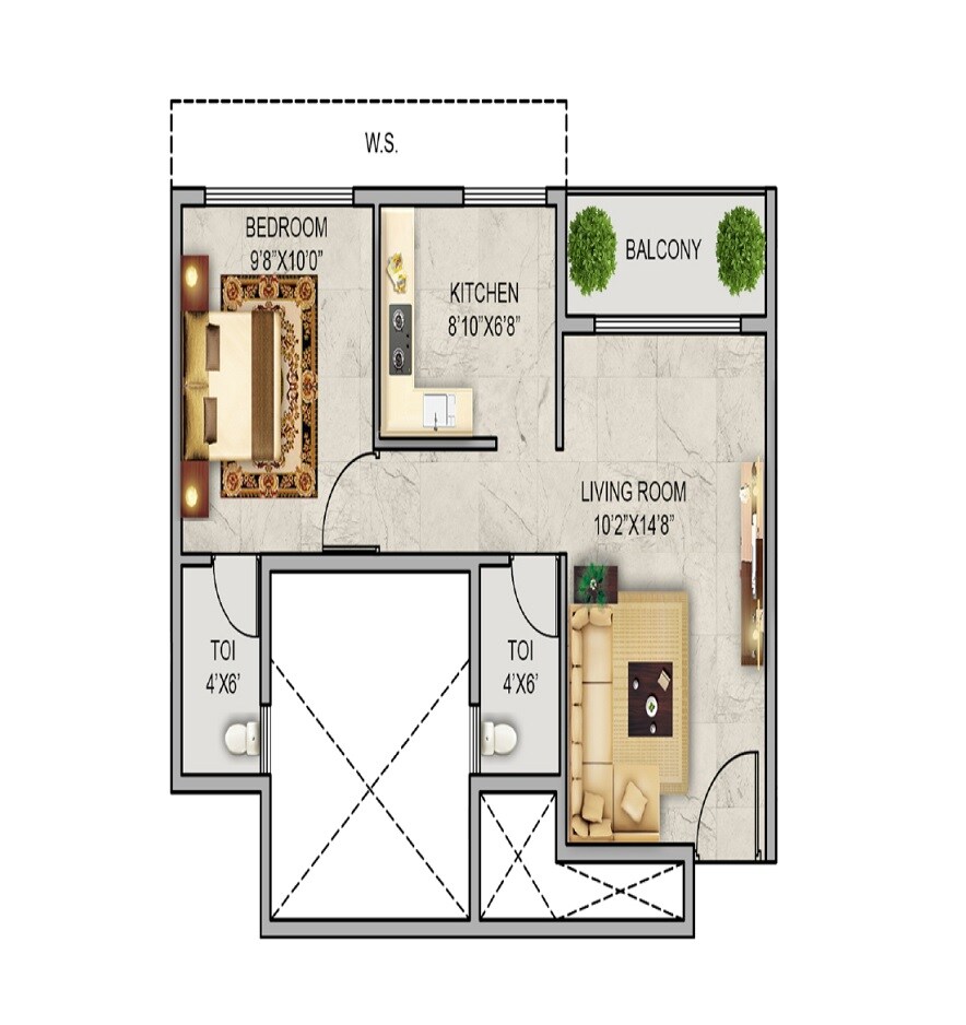 Floor plan of 1 BHK 325 Sq. Ft. Apartment in Sai Shradha The Greens, Navi Mumbai