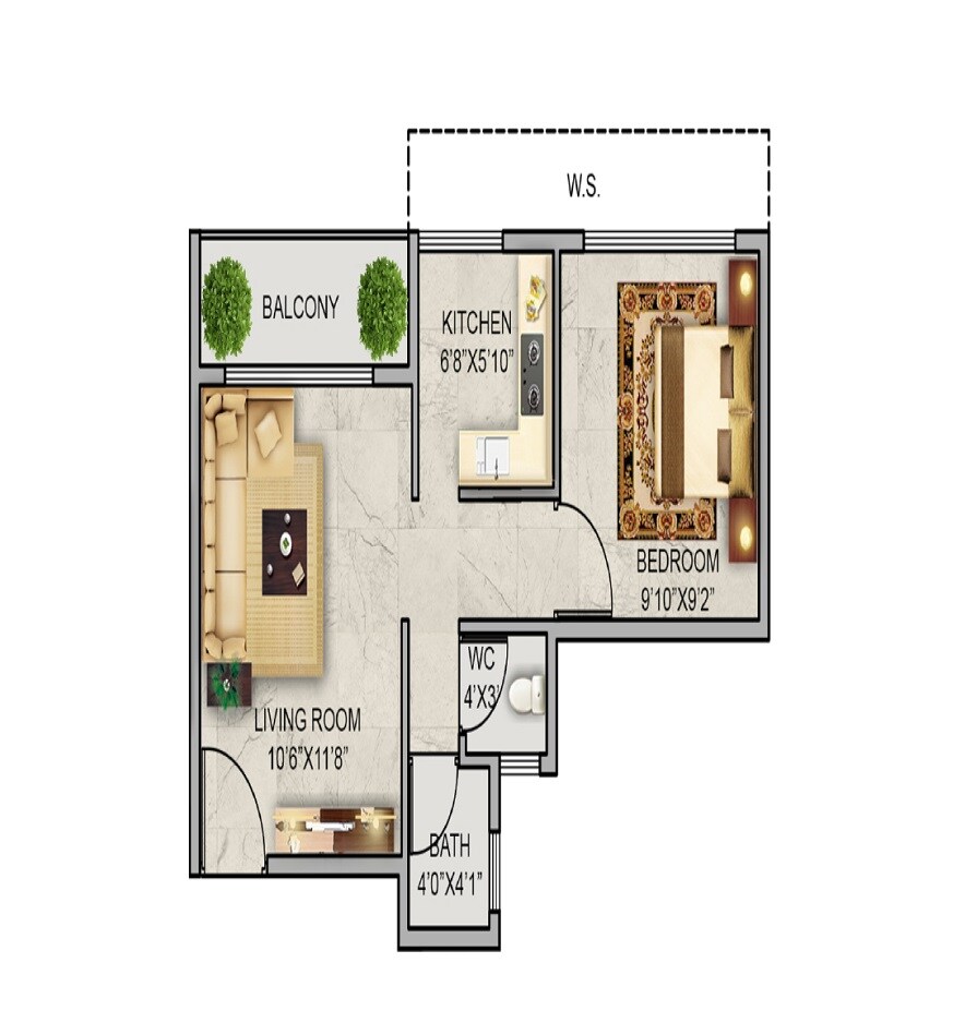 Floor plan of 1 BHK 397 Sq. Ft. Apartment in Sai Shradha The Greens, Navi Mumbai