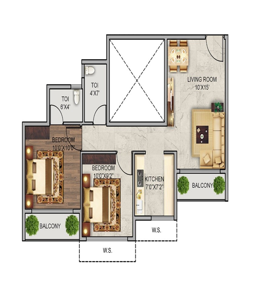 Floor plan of 2 BHK 509 Sq. Ft. Apartment in Sai Shradha The Greens, Navi Mumbai