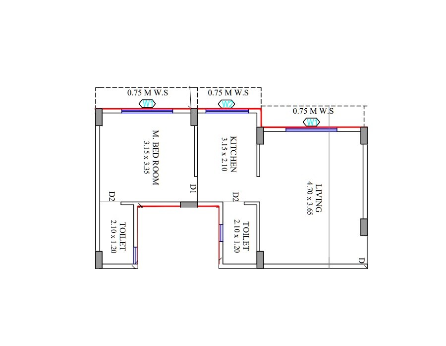 Floor plan of 1 BHK Apartment - 436 sq. ft. in Sai Siddhi Madhuban, Navi Mumbai