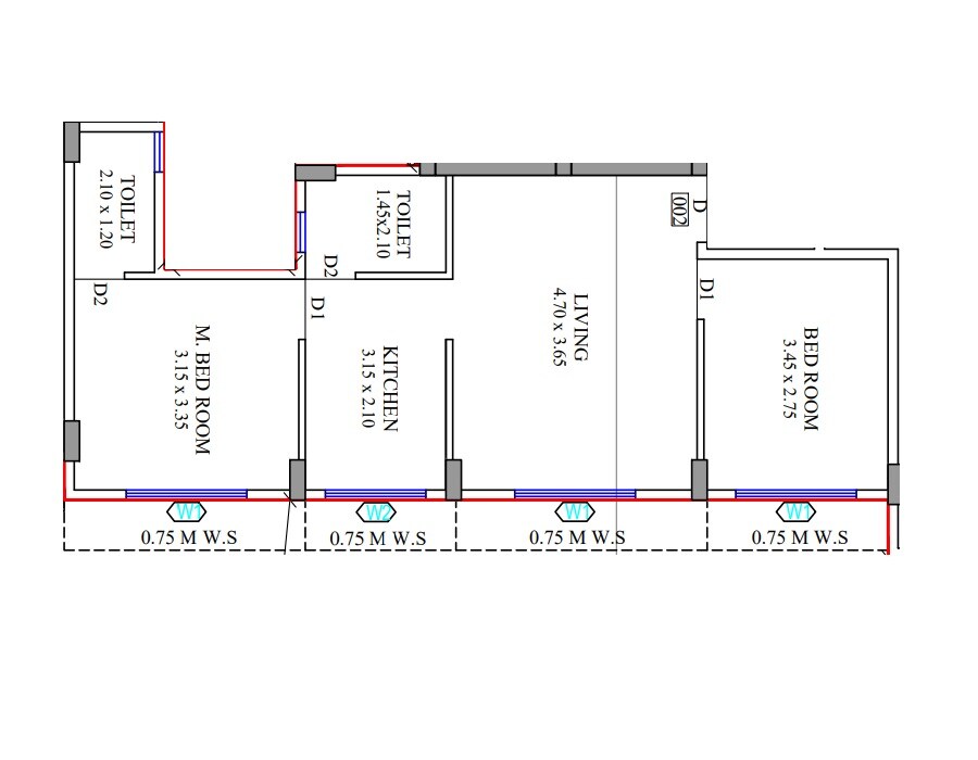 Floor plan of 2 BHK Apartment - 694 sq. ft. in Sai Siddhi Madhuban, Navi Mumbai
