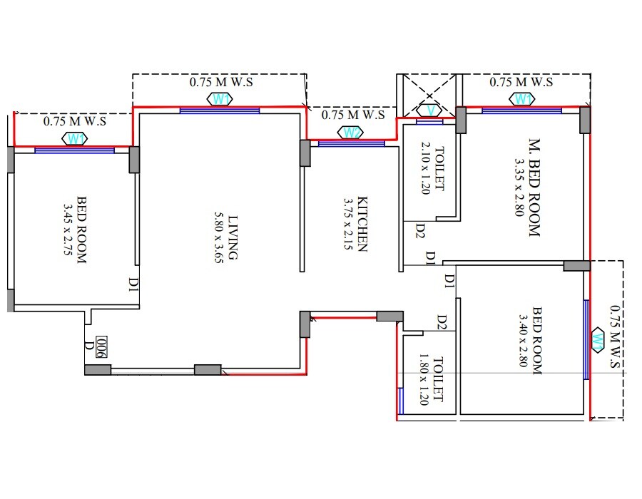 Floor plan of 3 BHK Apartment - 699 sq. ft. in Sai Siddhi Madhuban, Navi Mumbai
