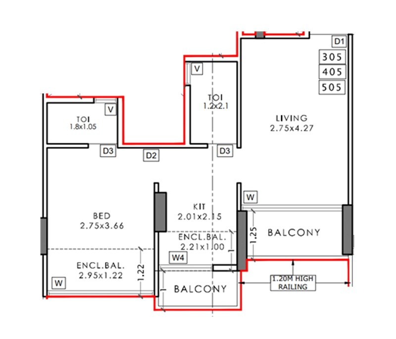 Floor plan of 1 BHK 316 Sq. Ft. Apartment in Sai Solitaire, Navi Mumbai