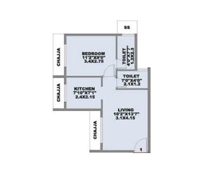 Floor plan of 1 BHK 378 Sq. Ft. Apartment in Sai Udanda, Navi Mumbai