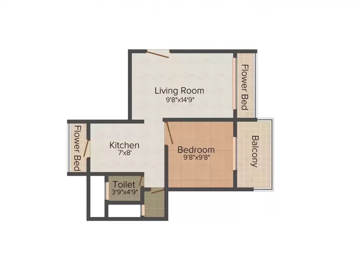 Floor plan of 1 BHK 629 Sq. Ft. Apartment in Sai Vihar Kharghar, Navi Mumbai