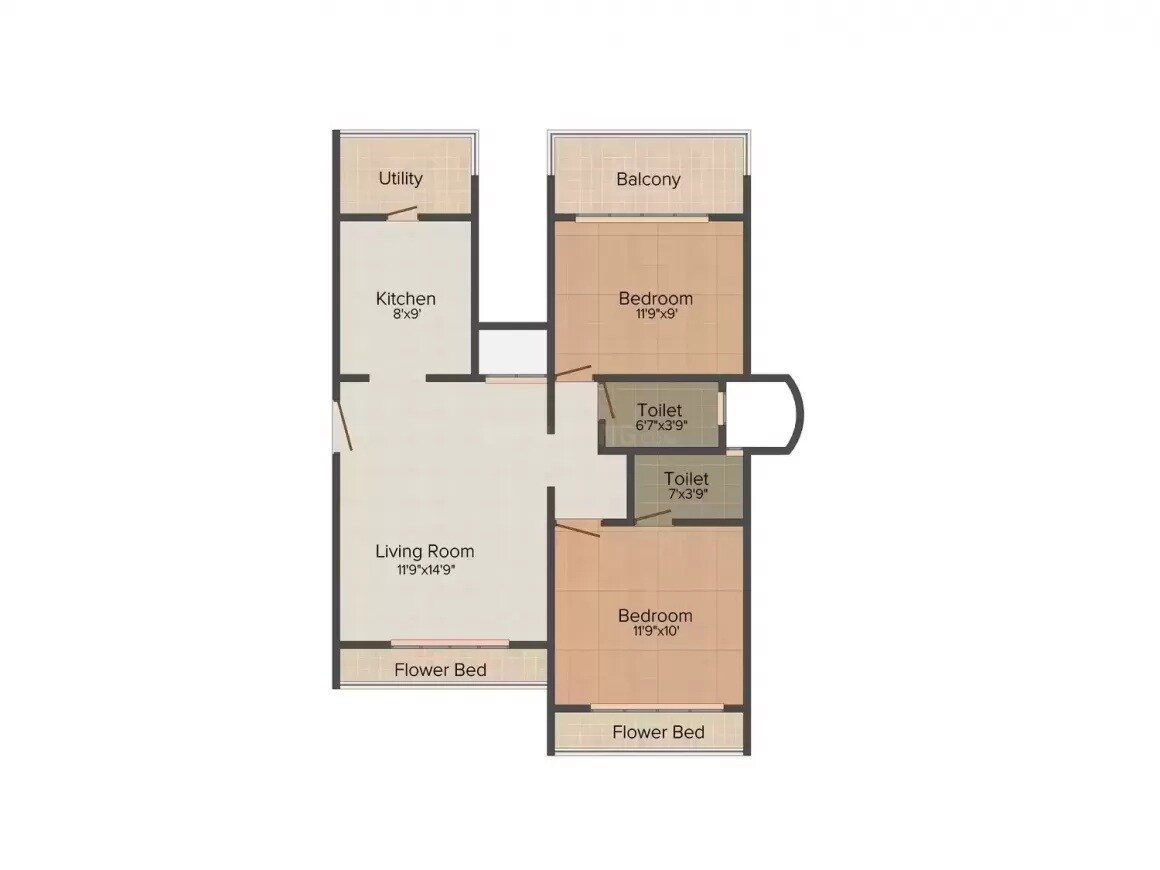 Floor plan of 2 BHK 1088 Sq. Ft. Apartment in Sai Vihar Kharghar, Navi Mumbai