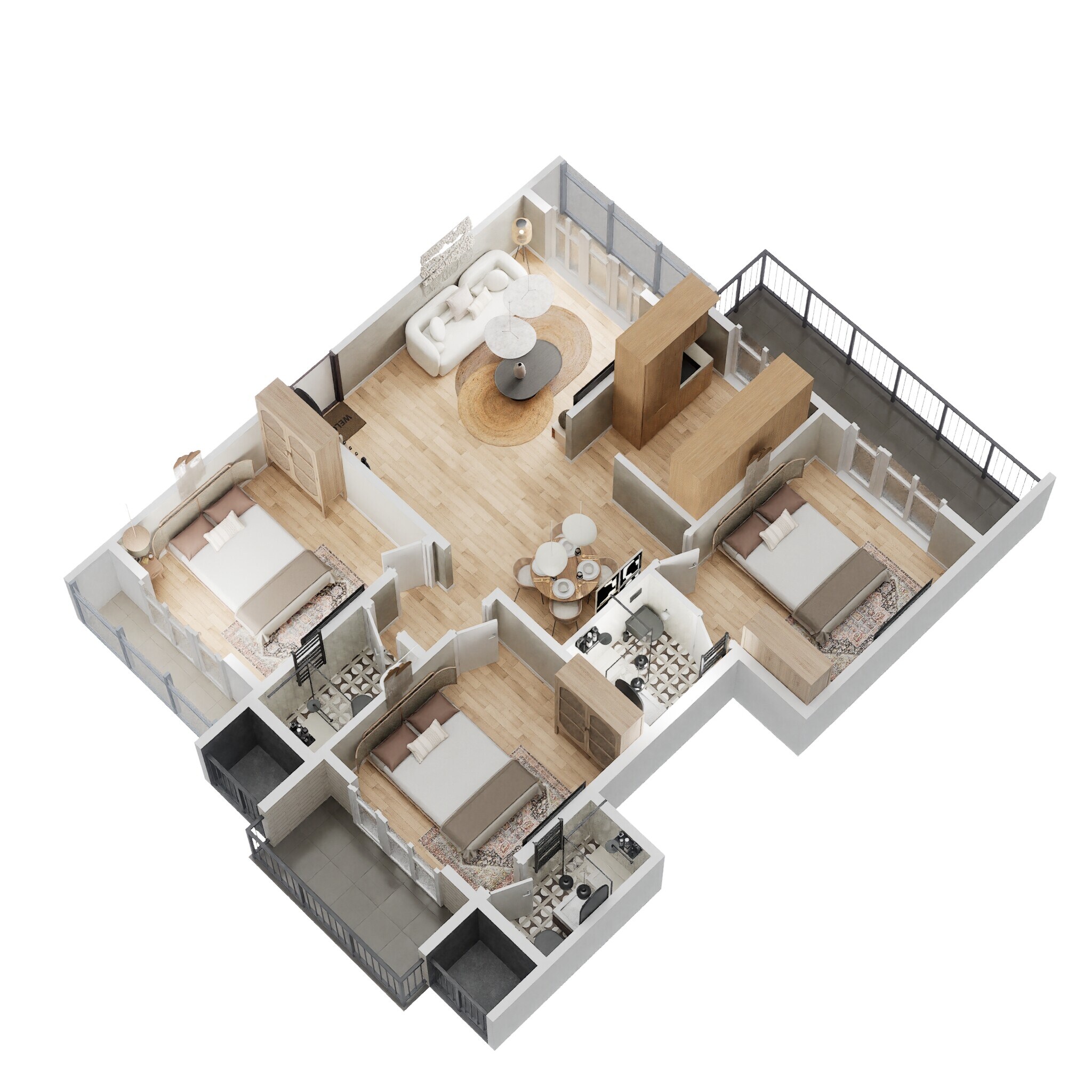 Floor plan of 3 BHK 1611 Sq. Ft. Apartment in Sai Yashaskaram, Navi Mumbai