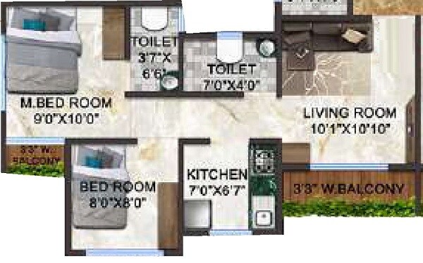 Floor plan of 2 BHK 391 Sq. Ft. Apartment in Saidatta Shree Sadguru Residency, Navi Mumbai