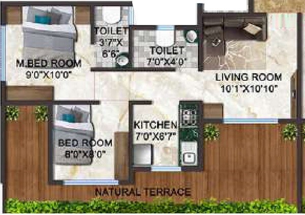 Floor plan of 2 BHK 432 Sq. Ft. Apartment in Saidatta Shree Sadguru Residency, Navi Mumbai