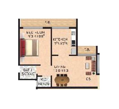Floor plan of 1 BHK 308 Sq. Ft. Apartment in Saiguru Royal Park, Navi Mumbai