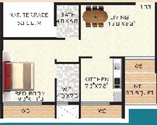 Floor plan of 1 BHK 321 Sq. Ft. Apartment in Saiguru Royal Park, Navi Mumbai