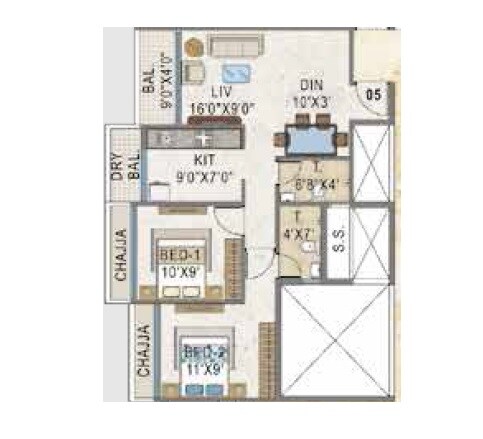 Floor plan of 2 BHK 518 Sq. Ft. Apartment in Sairama Autograph, Navi Mumbai