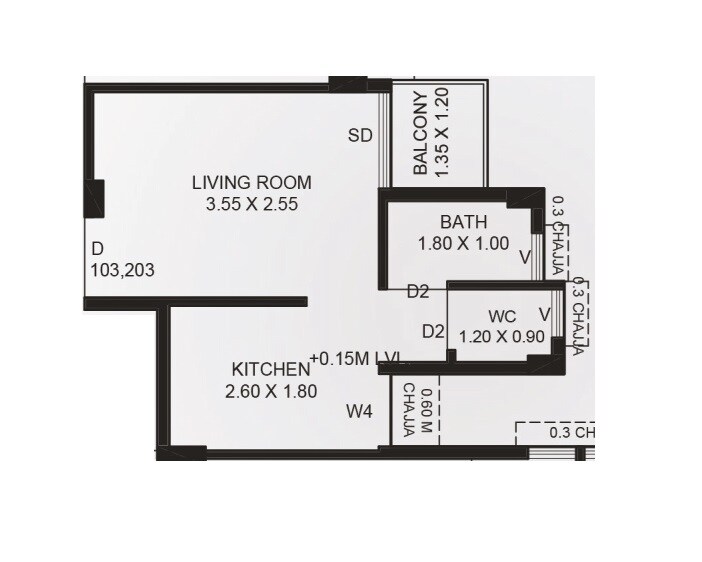 Floor plan of 215 Sq. Ft. Studio in Sairekha Sai Greens, Navi Mumbai