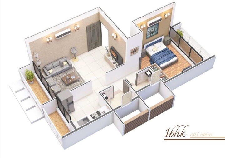 Floor plan of 1 BHK 253 Sq. Ft. Apartment in Sakha Heights, Navi Mumbai