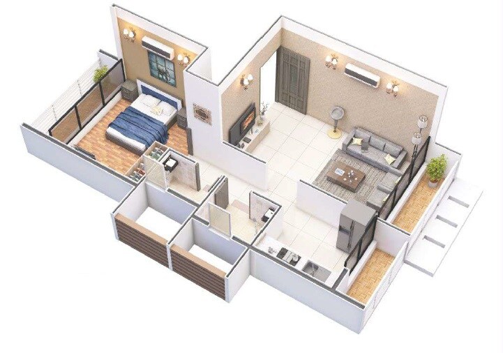 Floor plan of 1 BHK 302 Sq. Ft. Apartment in Sakha Heights, Navi Mumbai
