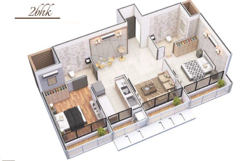 Floor plan of 2 BHK 349 Sq. Ft. Apartment in Sakha Heights, Navi Mumbai