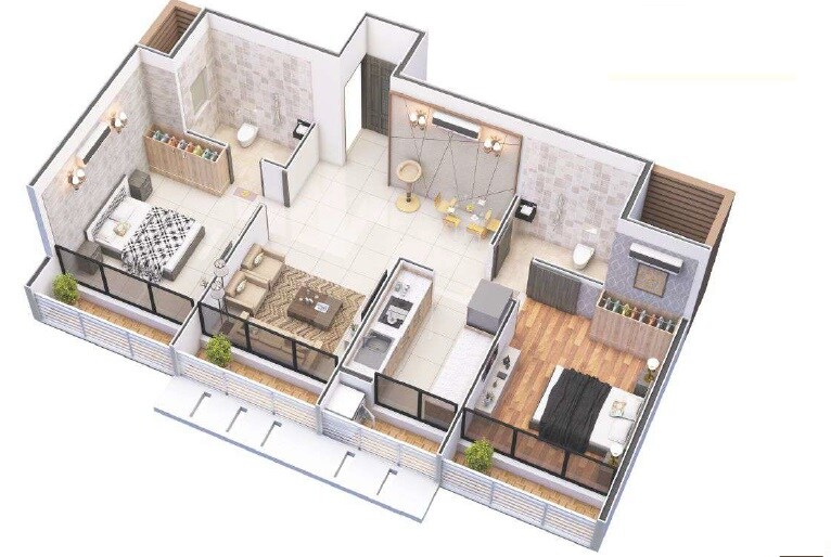 Floor plan of 2 BHK 456 Sq. Ft. Apartment in Sakha Heights, Navi Mumbai