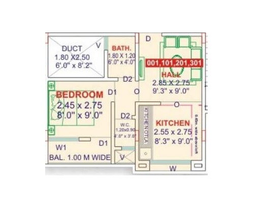 Floor plan of 342 Sq. Ft. Studio in Samarth Sai Samarth Mauli, Navi Mumbai