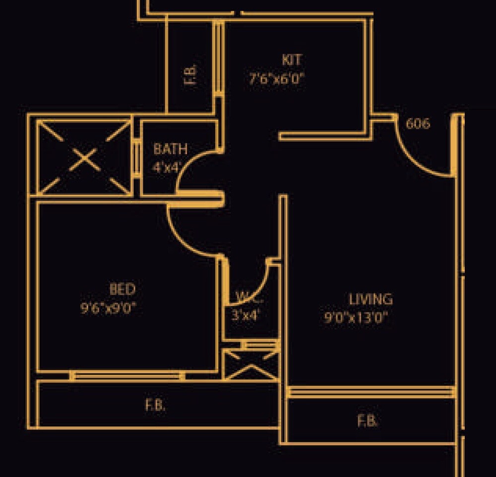 Floor plan of 1 BHK 396 Sq. Ft. Apartment in Sambhav Deep Destiny, Navi Mumbai