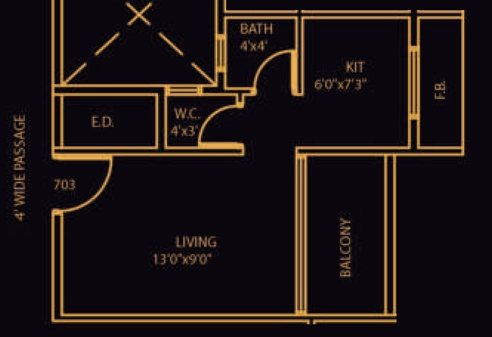 Floor plan of 208 Sq. Ft. Studio in Sambhav Deep Destiny, Navi Mumbai