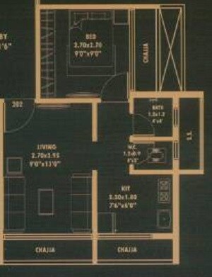 Floor plan of 1 BHK 263 Sq. Ft. Apartment in Sambhav Deep Devansh 4, Navi Mumbai