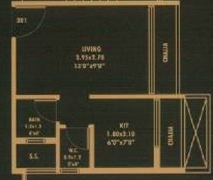Floor plan of 200 Sq. Ft. Studio in Sambhav Deep Devansh 4, Navi Mumbai
