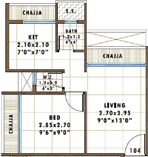 Floor plan of 1 BHK 229 Sq. Ft. Apartment in Sambhav Deep Miracle, Navi Mumbai