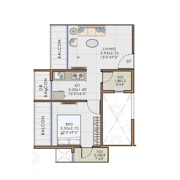 Floor plan of 1 BHK 408 Sq. Ft. Apartment in Sambhav Deep Niketan, Navi Mumbai