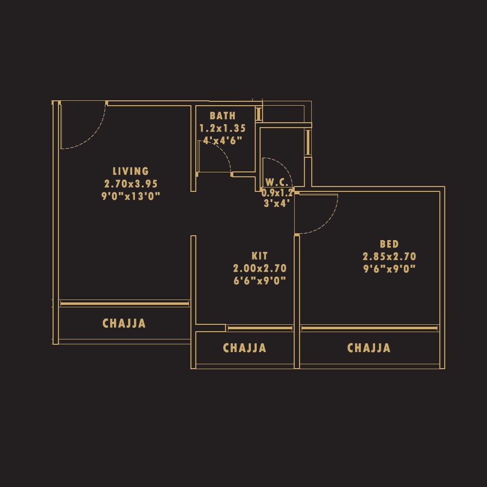 Floor plan of 1 BHK 188 Sq. Ft. Apartment in Sambhav Deep Serenity, Navi Mumbai